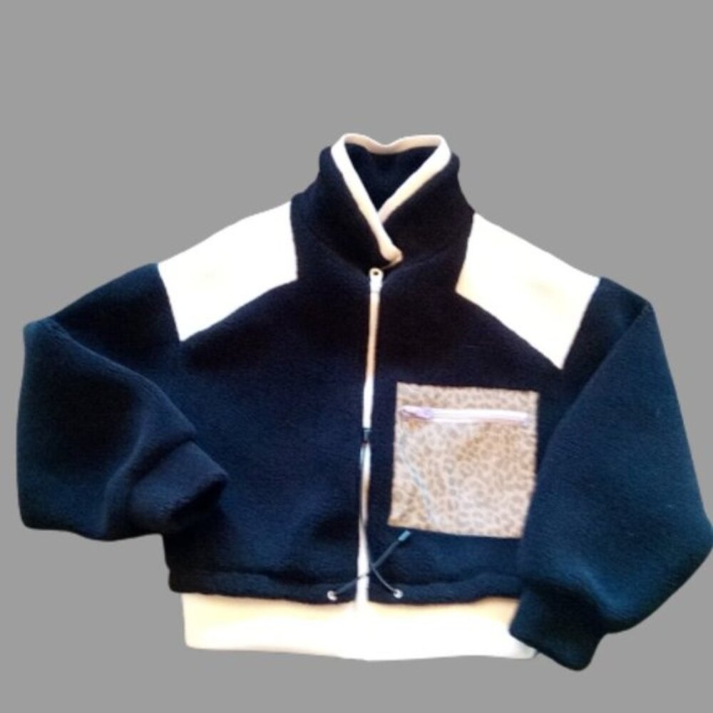 ZARA Faux Fur ColorblockBlack White Teddy Bear Cropped Jacket XS 24